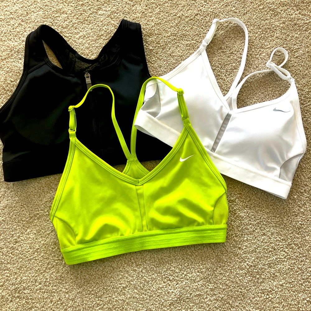 Nike Women's Sports Bra Trio - Black, White, Neon Green